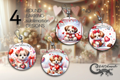 Valentine puppy | 4 love Round Earring sublimation designs Product Image 1