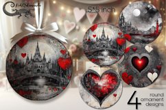 Vintage hearts | gothic round ornaments sublimation design 2 Product Image 1
