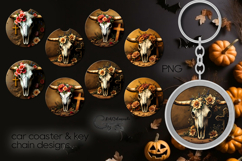 Halloween cow | 4 car coaster &amp; 4 key chain sublimation Product Image 1