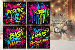 Neon Graffiti Coaster Bundle | 4 square coasters sublimation Product Image 1