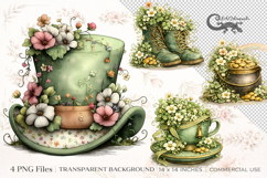 St Patricks Day Floral Clipart | 4 PNG sublimation designs Product Image 1