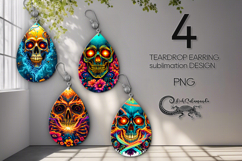 Skull and flower | Halloween Teardrop earring sublimation P2 Product Image 1