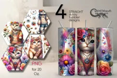 Hippie animals | 4 Skinny Tumbler sublimation designs PL2 Product Image 1