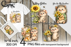 Funny hedgehog &amp; sunflowers | 4 cute PNG Sublimation designs Product Image 1