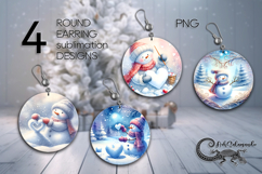 Christmas Snowman | 4 Round earring Sublimation designs P2 Product Image 1