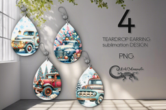 Christmas truck | Teardrop earring sublimation design Product Image 1