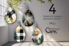 Christmas plaid | Teardrop earring sublimation design P2 Product Image 1