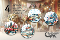 Christmas truck | 4 xmas Round earring Sublimation designs P Product Image 1