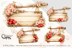 Romantic Floral Wood Sign | 4 PNG sublimation cliparts Product Image 1