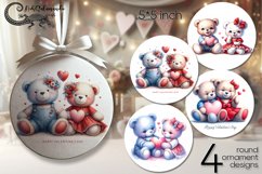 Valentine teddy bear | 4 love round ornaments sublimation Product Image 1