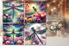 Spring dragonfly | 4 square coaster sublimation designs P2 Product Image 1