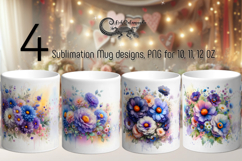 Watercolor flowers | 4 gentle Mug Sublimation design PL2 Product Image 1