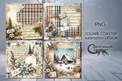 Vintage Christmas | xmas square coaster sublimation design P Product Image 1