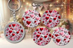 Valentine 3d hearts | red &amp; white car coaster &amp; key chain Product Image 1