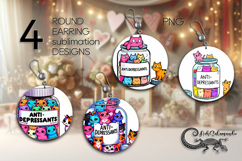 Colorful Cats | Cartoon style Round earring sublimation PL Product Image 1