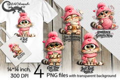 Positive pink cat | 4 cute PNG Sublimation designs Product Image 1