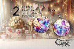 Butterfly | watercolor Round earring Sublimation design PL Product Image 1