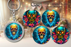 Skull and flowers | Halloween Car coaster &amp; key chain PL3 Product Image 1