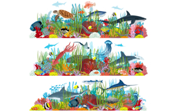 Set of Vector underwater coral reef with fishes Product Image 3