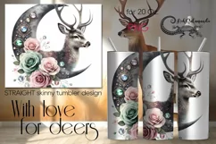 Moon, flowers & Deer | Skinny tumbler sublimation design PL3 Product Image 1