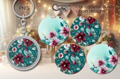 Vintage flowers | coaster &amp; key chain sublimation design PL3 Product Image 1