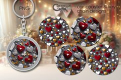 Valentine 3d hearts | red &amp; grey car coaster &amp; key chain Product Image 1