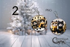 Christmas cat | 2 Round earring Sublimation designs Product Image 1