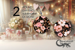 Vintage flowers | Pink Round earring sublimation design PL3 Product Image 1