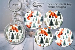 Christmas fox | Xmas Car coaster &amp; key chain sublimation PL3 Product Image 1