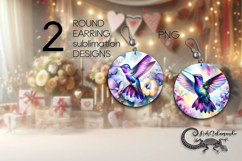Hummingbird | watercolor Round earring sublimation design PL Product Image 1