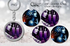 Girl in purple | coaster &amp; key chain sublimation design PL3 Product Image 1