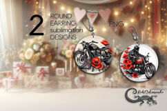 Motorcycle &amp; flowers | bike Sublimation round earrings PL3 Product Image 1