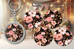 Vintage flower | pink Car coaster &amp; key chain sublimation P3 Product Image 1