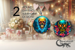 Skull and flowers | Sublimation round earring design PL3 Product Image 1