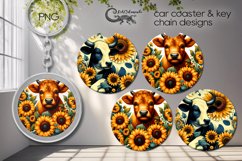 Cow &amp; sunflowers | 2 Sublimation car coaster &amp; key chain P3 Product Image 1