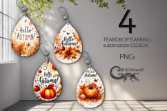 Hello Autumn | 4 fall Teardrop earring sublimation designs P Product Image 1