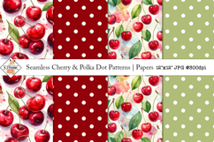 Seamless Cherry &amp; Polka Dot Patterns | Digital Papers Product Image 1