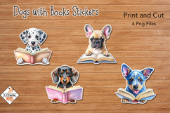 Dogs with Books Stickers | Print and Cut Product Image 1