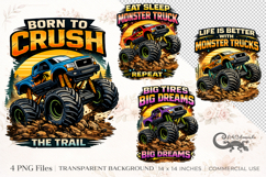 Monster Truck Boy Quotes Bundle | 4 PNG sublimation designs Product Image 1