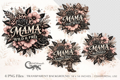 Leopard Floral Mama clipart | 4 PNG sublimation designs Product Image 1