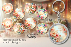 Flowers | 4 car coaster &amp; 4 key chain sublimation designs P2 Product Image 1