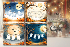 Cute ghost | funny Halloween square coaster sublimation PL Product Image 1