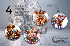 Christmas cow &amp; garland | 4 xmas Round earring Sublimation Product Image 1