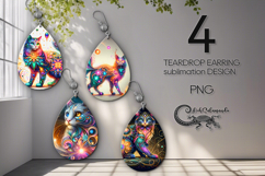 Fantasy Cat | cartoon Teardrop earring sublimation design PL Product Image 1