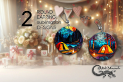 Tent in forest | Round earring sublimation design PL4 Product Image 1