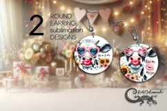 Cow &amp; flowers | Round earring Sublimation designs PL4 Product Image 1