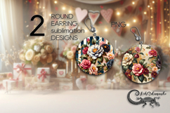 Vintage flowers | Round earring sublimation design PL4 Product Image 1