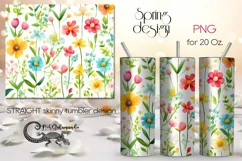 Watercolor Flowers | Skinny tumbler Sublimation design PLUS4 Product Image 1