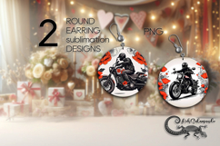 Motorcycle &amp; flowers | bike Sublimation round earrings PL4 Product Image 1