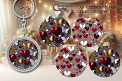 Valentine 3d hearts | red &amp; grey car coaster &amp; key chain 2 Product Image 1